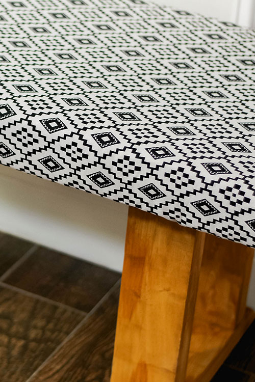 Patterned bench created by hand in a crafting workshop