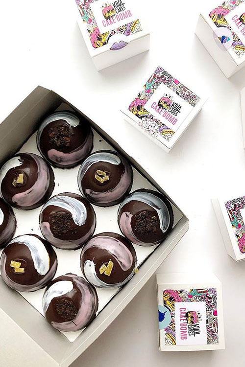 Box of chocolate covered cake bombs at a bakery event in DC